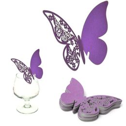 2021 Nieuwe Wit Blauw Roze Paars Naam Kaarten Butterfly Place Escort Wine Glass Cup Papieren Kaart voor Bruiloft Home Decoraties