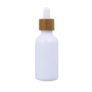 Nouveaux bocaux en verre de porcelaine blanche avec couvercle en bambou Verre et compte-gouttes Contenants de 10 ml / 50 ml Couvercles en bambou Flacons compte-gouttes de pipette de réactif