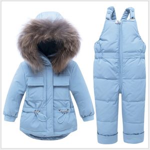 2021 Nieuwe Winter Kinderkleding Sets Baby Jongen Meisje Kleding Warm Down Jas Jumpsuit Snowsuit Kids Parka Echte Bont Overall Overjas