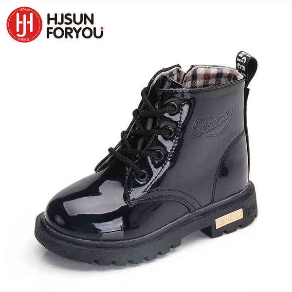 2021 Nouveaux enfants d'hiver Chaussures PU Cuir imperméable Martin Bottes Enfants Bottes de neige Marque Filles Garçons Bottes en caoutchouc Baskets de mode G1210