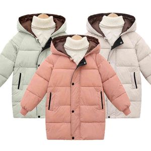 2021 Nieuwe Winter Girls Jacket Lange stijl Keep Warm Hooded Windbreaker For Girl Children Birthday Gift Outdoor Kid Heavy Jacket J220718