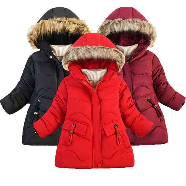 2021 nouveau hiver garder au chaud filles veste col de fourrure épais style long mode vêtements d'extérieur à capuche pour enfants enfants veste lourde J220718