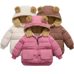 2021 Nieuwe Winter Dikke Keep Warm Girls Jacket Heavy Voering plus fluweelhood met capuchon Otuerwear For Kids Children Birthday Gift Jacket J220718