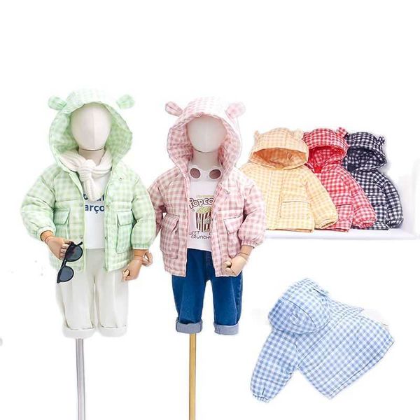 2021 Nuevo invierno para niños pequeños, chaquetas de pato blanco cálido, ropa para niñas, abrigos con capucha a cuadros, estilo coreano para niños, ropa exterior H0909