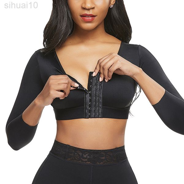 2021 Nouvelles femmes Corset Tops Shapers Sous-vêtements Couleur unie À manches longues Entrée avant Soutien-gorge de sport push-up avec coussinet de poitrine Shapewear L220802