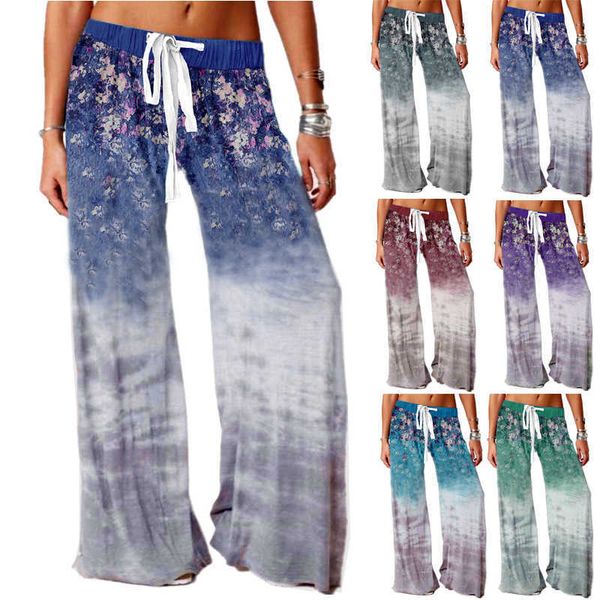 2021 Nuevos pantalones para mujer Ocio al aire libre Impreso Pantalones de pierna ancha Gris Verde Borgoña Púrpura Pantalón Q0801