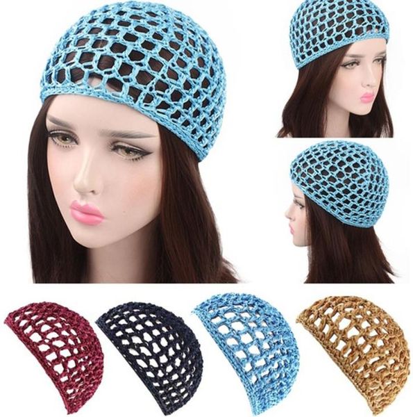 2021 Nouveau Women039s Mesh Hair Net Crochet Cap Solide Couleur Snood Sleeping Night Cover Turban Chapeau Populaire Casual Beanie Chemo Hats3193447
