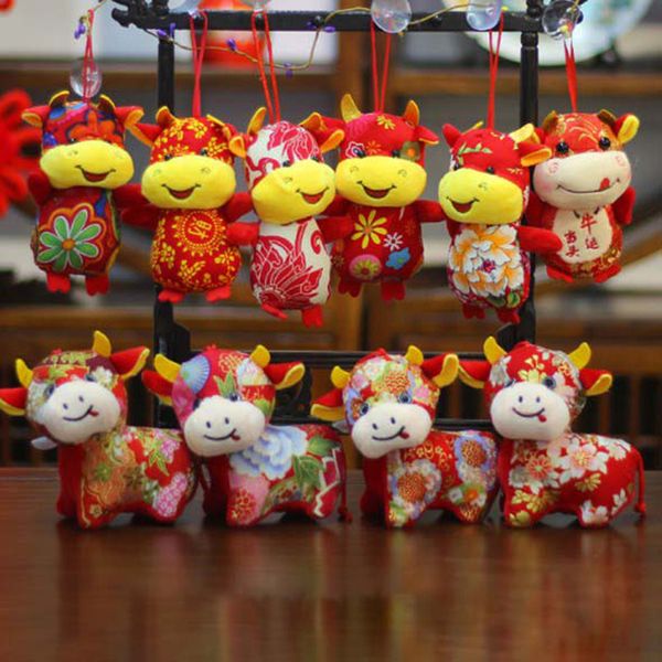 2021 nouvel an chinois zodiaque boeuf bétail en peluche jouets rouge lait vache mascotte en peluche poupée en peluche pour enfants enfants cadeau d'anniversaire