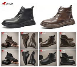 2021 Nieuwe Z. Suo Koe Lederen Mannen Casual Schoenen Zwart Bruin Kleur Hoge Enkel Top Quali Tooling Platte Schoenen Mode Ademend handgemaakte Mannen