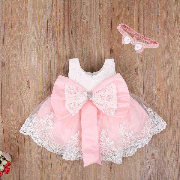 2021 bebé recién nacido princesa niñas vestido diadema 6 colores sin mangas encaje lazo flores vestido boda fiesta niños ropa 0-24M G1129