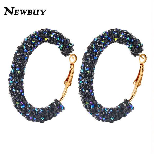 2021 NEWBUY classique Design mode charme autrichien cristal boucles d'oreilles géométrique rond brillant strass femme boucle d'oreille Jewelry228a