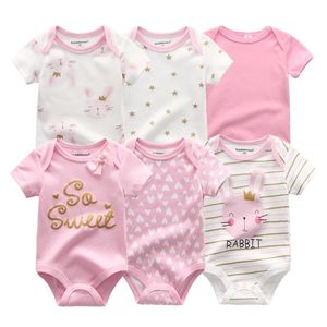 2021 Nieuwste 6 Stks/partij Meisje Kleedt Roupa De Bebes Jongen Kleding Eenhoorn Babykleding Sets Rompertjes Pasgeboren Katoen 0-12M 210309