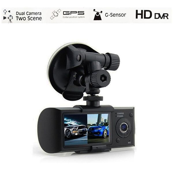 2021 El más nuevo Cámara dual Cámaras DVR para automóvil R300 GPS externo 3D G-Sensor 2 7 TFT LCD X3000 FHD 1080P Cam Videocámara Ciclo 2655