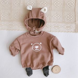 2021 Nieuwste Lente Koreaanse stijl baby meisje bodysuit schattige beer sweatershit met hoofdband jumpsuit kinderkleding 2567 y2