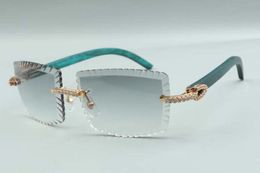 stijl Directe verkoop zonnebril met geslepen lens medium diamanten 3524021, blauwgroen houten bril, maat: 58-18-135 mm