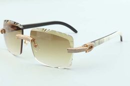 Gafas de sol con patillas de cuernos de búfalo híbrido natural de estilo más nuevo de 2021 3524020, lentes de corte, gafas con diamantes micro pavimentados, tamaño: 58-18-140 mm