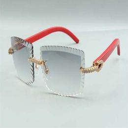 2021 Nieuwste stijl-verkopende Direct S-slijplens medium diamanten zonnebril 3524021 rode houten brilveren maat 58-252r