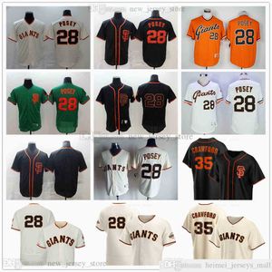 2021 Nouvelles Maillots de Baseball 28 Buster 35 Brandon Posey Crawford Cousu Vert Gris Route Crème Accueil Orange Noir Maillot Alternatif