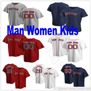 2021 Noticias Men Custom Women Kids Juvenil Juvenez de béisbol #16 Andrew Benintendi 2 Xander Bogaerts 15 Dustin Pedroia 28 J.D. Martínez Stitched