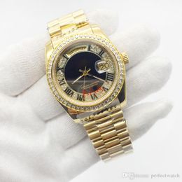 Nieuws Heren Sporthorloges Luxe 36MM Goud Romeins Grote diamanten cijfers wijzerplaat Saffierglas automatisch uurwerk horloge