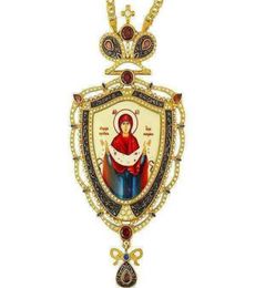 2021 Collar ruso Newt con oro y armas negras ortodoxas griegas Pectoral Cross Virgin icon5910978