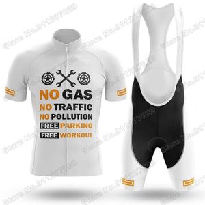 2021 No Gas White Cycling Jersey Set Summer Bicycle Clothing Road Bike Shirts Suit Bicycle Bib Shorts MTB Wear Maillot
