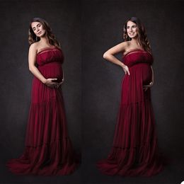 2021 Noble Red Wine Plus Size Zwangere Dames Een Lijn Nachtkleding Jurk Tube Top Nachthonten voor Photoshoot Lingerie Bathrobe Nightwear Baby Shower