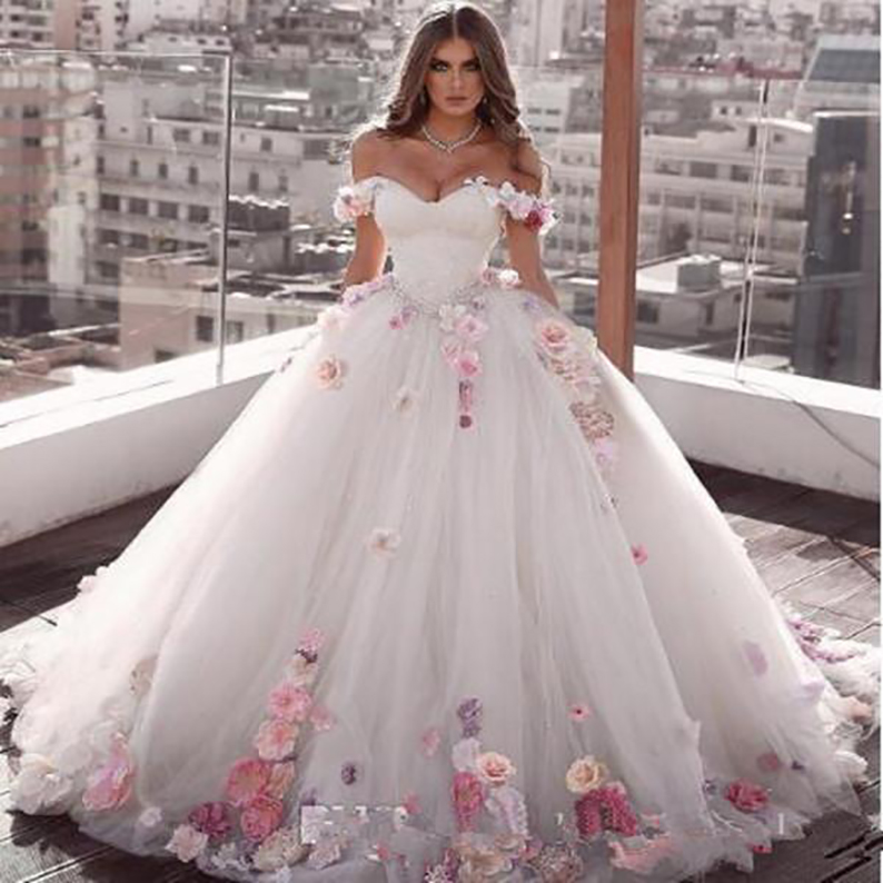 2021 hors épaule fleurs bal robe de bal perlée robe de Quinceanera à lacets dos luxueux plissé Tulle doux 15 robes de soirée