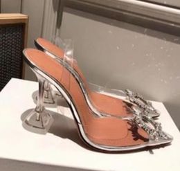 2021 Officiële kwaliteit AMINA schoenen PVC Slingback Pumps Muaddi Restocks Begum PVC Slingbacks 8cm / 10cm Hoge hak 888