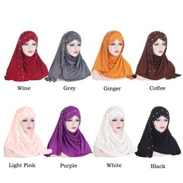 2021 One Piece Moslim Vrouwen Pull On Ready Instand Sjaal Hijab Islamic Headscarf Cap Beads Amira Headwear Sjaals Wrap Midden-Oosten Eid