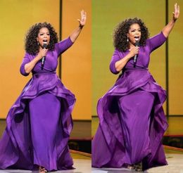 2021 Oprah Winfrey Midden-Oosten Celebrity Overrok Avondjurken Dubai Arabische Stijl Paars Halve Mouw Plus Size Formele Gala Gow1628648