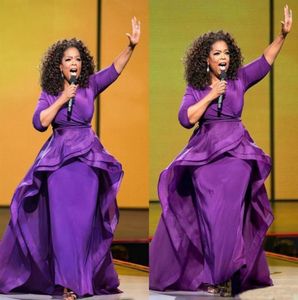 2021 Oprah Winfrey Midden-Oosten Celebrity Overrok Avondjurken Dubai Arabische Stijl Paars Halve Mouw Plus Size Formele Schoolfeest Gow9651013