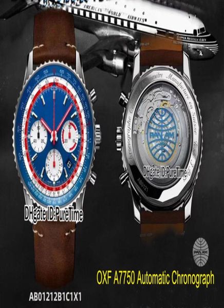 2021 OXF B01 ETA A7750 Chronographe Automatic Chronograph Mens Watch AB01212B1C1X1 TWA Editioine Steel Case Bleu Blanc Down cuir Watche6075315