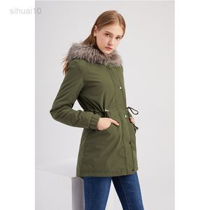 Vestes rembourrées pour femmes, Parka Mujer, veste bouffante à capuche, ceinture, tenue surdimensionnée, vêtements coréens, hiver 2021, L220725