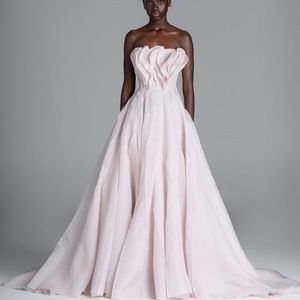 Prom jurken licht roze sexy ruches strapless a line avondjurken rode tapijt runway mode jurk
