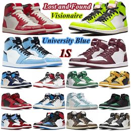 Chaussures de basket Hommes Jumpman 1 Retro High OG 1s Leather Lost and found Visionaire hommes femmes Baskets University Blue Patent Bred Gorge Green Black White Trainers