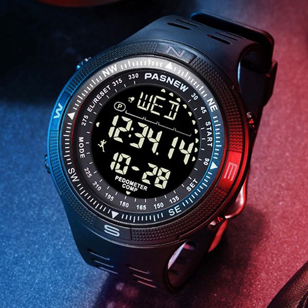 2021 Pasnew Top Brand Watch Men Mential Military Sports Watchs LED LCD Digital Electronic Wrists Montre à 50m.