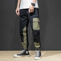 2021 Patchwork Pockets Cargo Harem Broek Mens Hip Hop Casual Jogger Tatische Broeken Harajuku Streetwear Mannelijke Broek Y0927