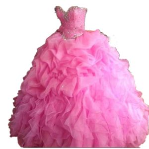 2021 Roze Baljurk Quinceanera Jurken Kralen Zoete 16 Jurk Lange Avond Party Prom Toga Vestidos de 15 Anos Custom Made QC1578