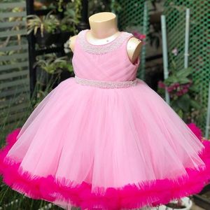 Robe Tutu de bal rose pour filles, tenue à fleurs perlée, en Tulle, élégante, à la mode, pour petits enfants, robes de spectacle d'anniversaire, de mariage, ZJ02, 2021