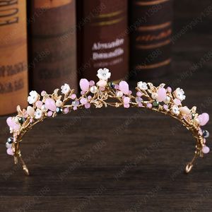 2021 Roze Kralen Bruids Crowns Tiara Bruid Hoofdband Crystal Rhinestone Diadeem Koningin Crown Bruiloft Haaraccessoires