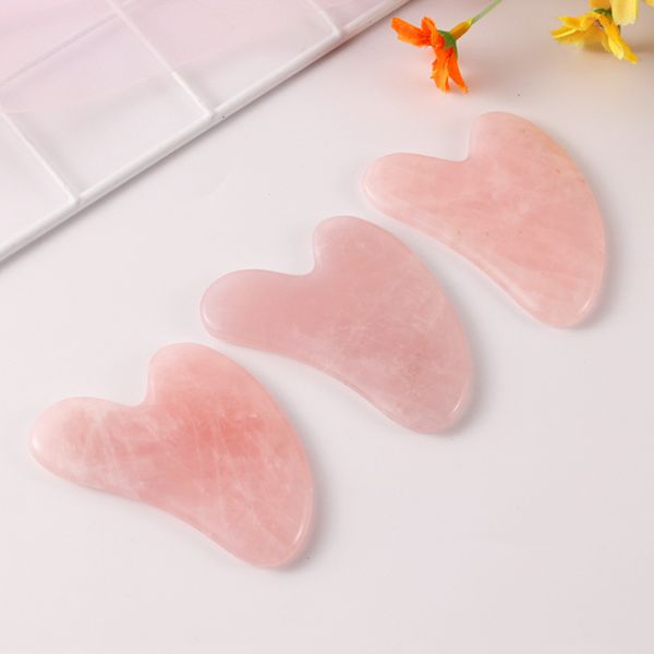 Masajeador de Jade en forma de corazón de cristal rosa, piedras en V, tratamiento de presión de acupuntura china, herramienta de masaje FACIAL, tablero Gua Sha, 2021