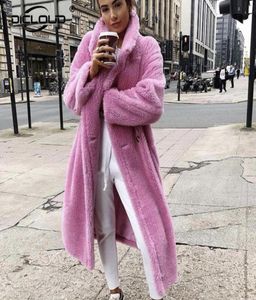 2021 Pink Long Teddy Bear Chaqueta Mujeres Invernales espesos de gran tamaño de gran tamaño Mujeres Faux Faux Swool Fur Coats Chunky Outerwear8677685