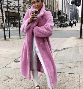 2021 Pink Long Teddy Bear Chaqueta Mujeres Invernales espesas de gran tamaño de gran tamaño Mujeres Faux Faux Swool Fur Coats Chunky Outerwear14339116