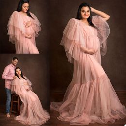 2021 Roze Ruche Plus Size Zwangere Dames Moederschap Nachtkleding Jurk Nachthonten voor Photoshoot Lingerie Bathrobe Nightwear Baby Shower