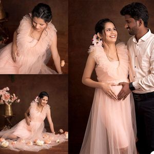 2021 roze ruche plus size zwangere dames moederschap nachtkleding jurk tule nachthems voor photoshoot lingerie badjas nachtkleding baby shower