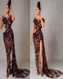 2021 Plus Size Arabisch Aso Ebi Black Stijlvolle sexy prom -jurken Lace kralen High Split formeel avondfeestje tweede receptie jurken Z7021796