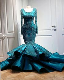 2021 Tallas grandes Árabe Aso Ebi Lujoso encaje con cuentas Vestidos de baile Sirena Satén Noche sexy Fiesta formal Segunda recepción Vestidos ZJ244