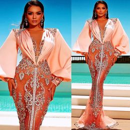 2021 Plus taille arabe aso ebi sirène luxueuse robes de bal sexy cristaux en dentelle de la soirée de fête de soirée deuxième