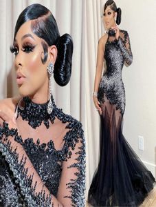 2021 Plus size Arabisch Aso Ebi Luxe Mermaid Black prom jurken Lace kristallen avond formeel feest tweede receptie jurk 6341229